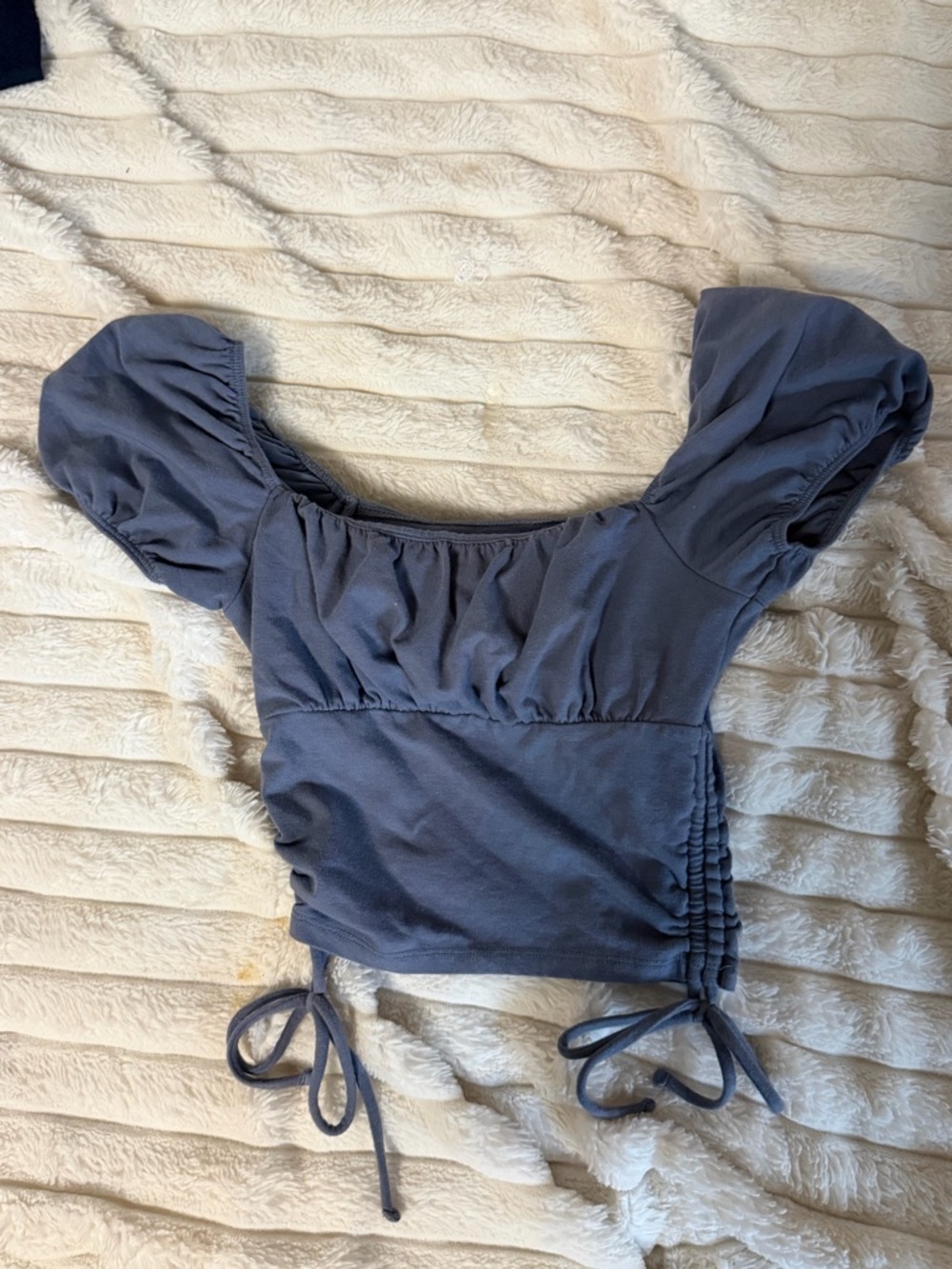Hollister Slate Blue Puff Sleeve Ruched Tie Crop Top